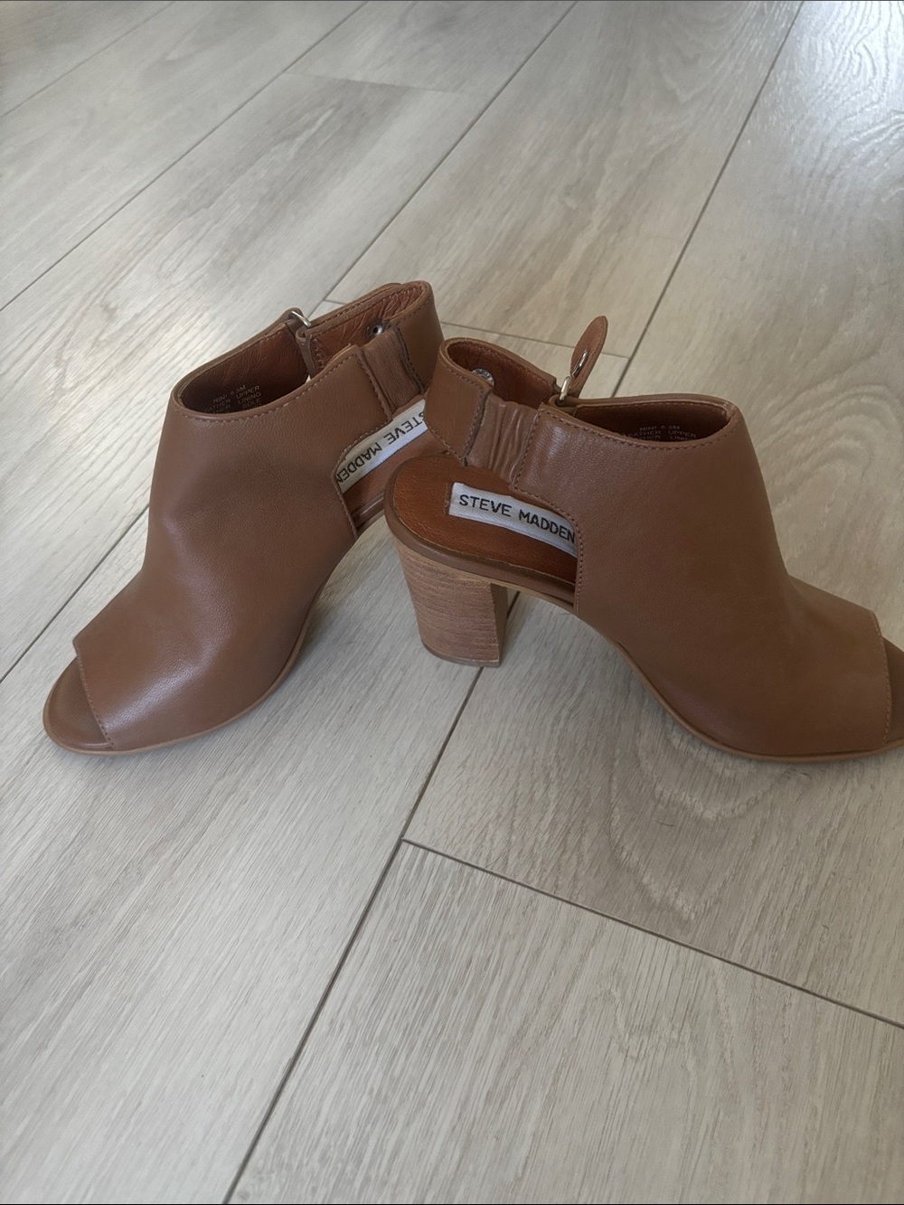 Steve Madden Cognac Open-Toe Block Heel Booties